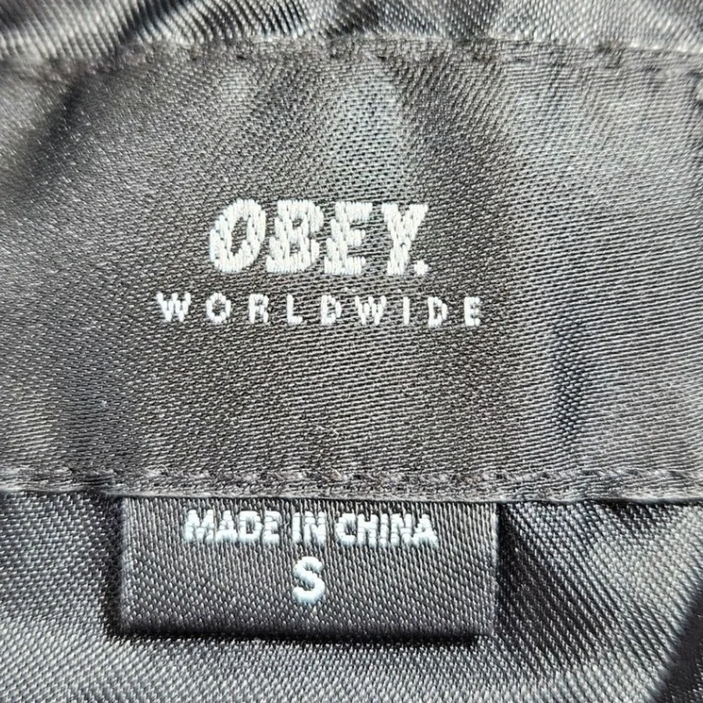 Obey Worldwide Mens Black Nylon Bomber Jacket Snap Front Small Streetwear Skater